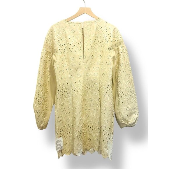 Ivory Cream Embroidered  Balloon Sleeves Lined Statement Dress Womens Size 10 - Picture 9 of 16